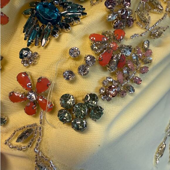 Mac Duggal Yellow Maxi Beaded Sequin Rhinestone Gown Scoop Back Dress Size 4 - Picture 10 of 10